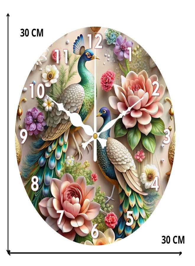 Ingo creation Peacock Design Acrylic Printed Wall Clock for Home Living Room Hall Office Stylish (Multicolor || 12x12 Inch) Analog - Image 2